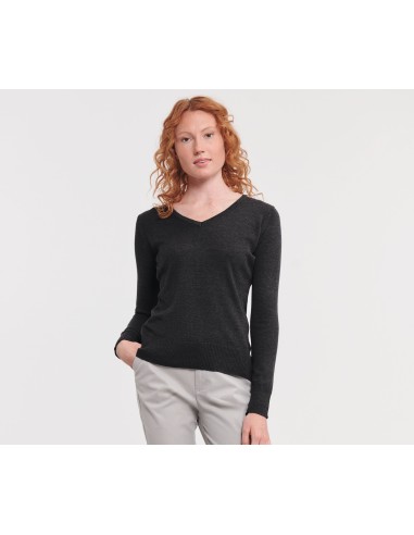 RUS-0R710F0-Ladies V-Neck Knitted Pullover